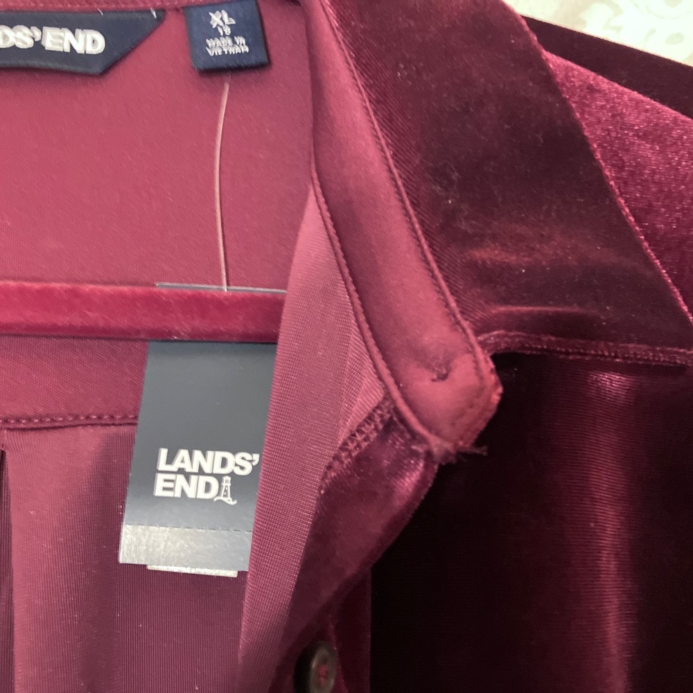 Lands End Velvet button Tunic XL  Rich Burgundy - Picture 4 of 12